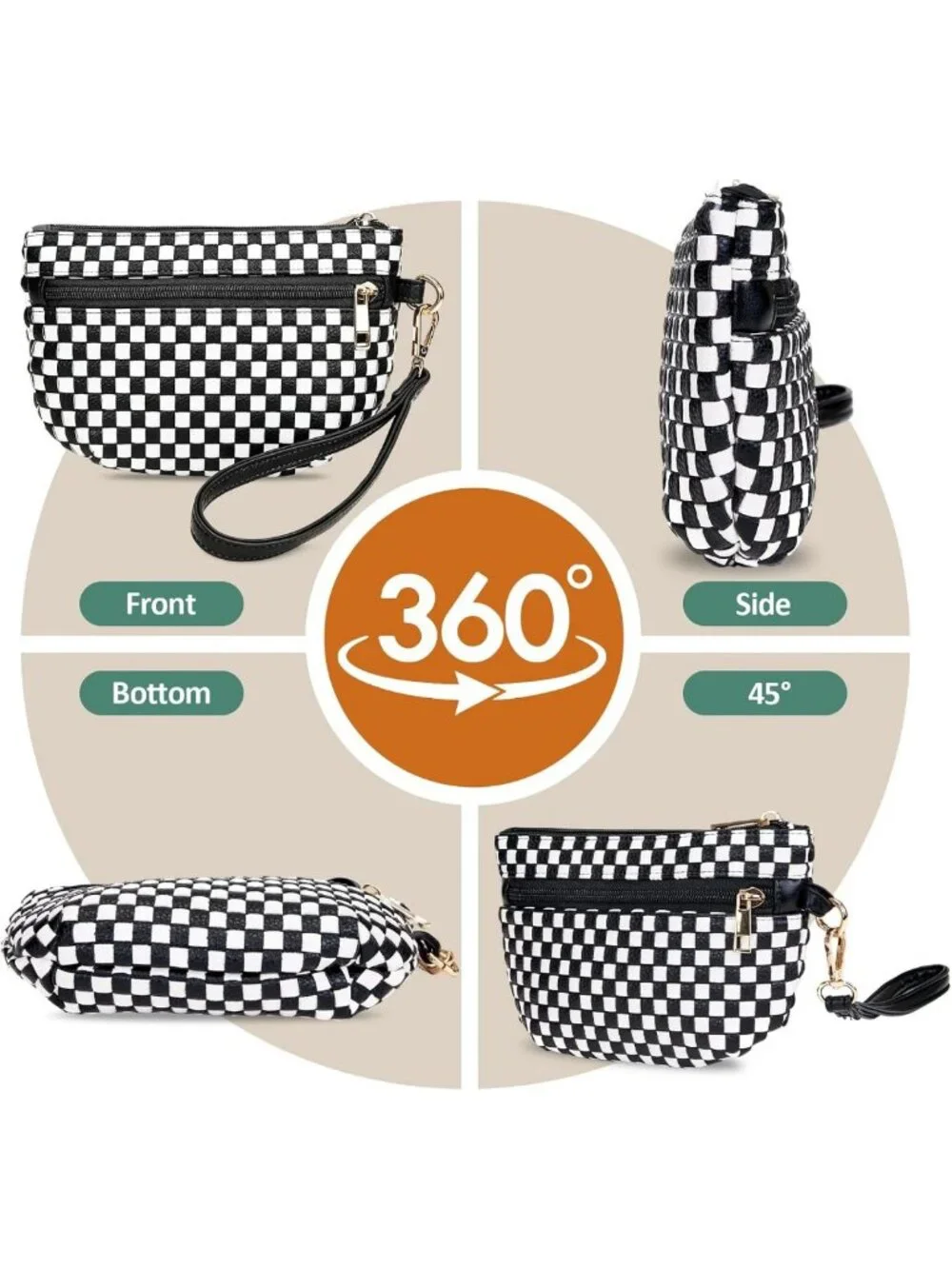 Vintage Crescent Wristlet Bag for Women, Stylish Pouch Wallet with Zip Closure